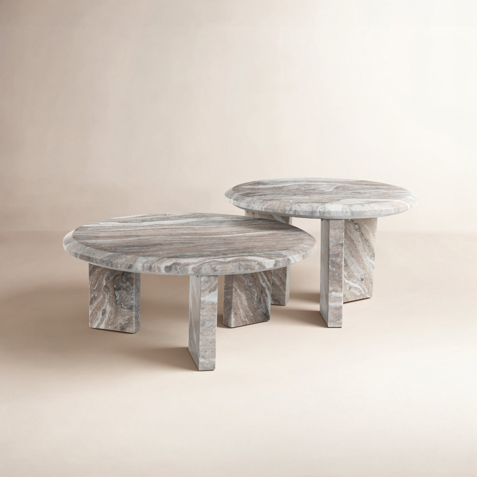 Bryce Nesting Coffee Table-Creamy Taupe Marble Solid, Dark Taupe Marble Solid