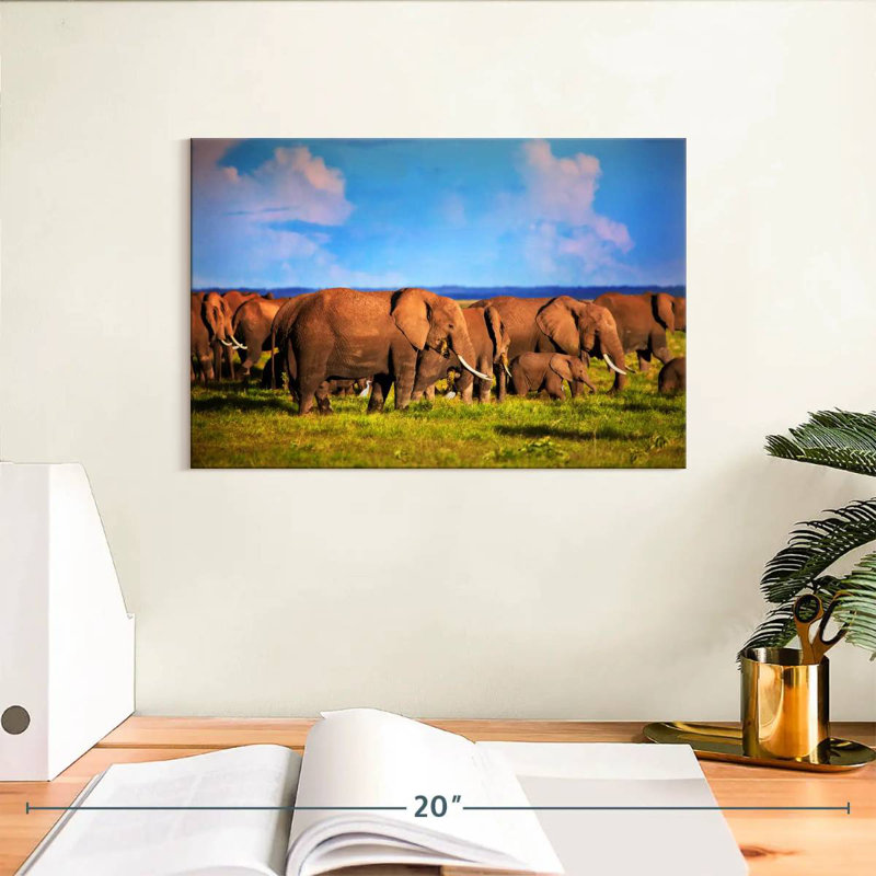 Brampt Calm Morning Elephants, 8" H x 12" W