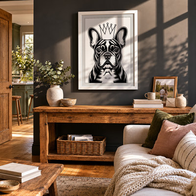 Crowned Bulldog Minimalist - Framed Print