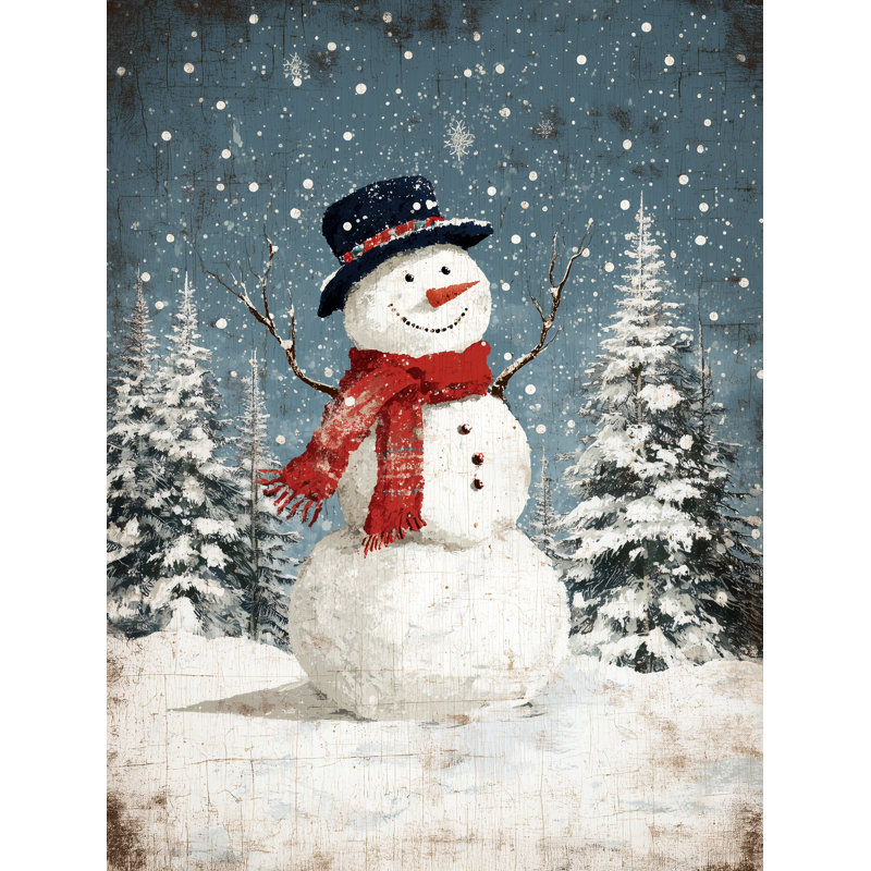 Art rétro sur toile tendue, bonhomme de neige rétro