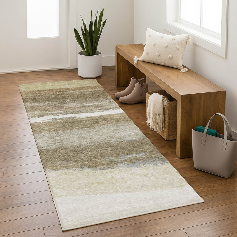 Premium Machine Washable Mayfield Striped Rug, 2'3" x 7'6" Runner, Khaki
