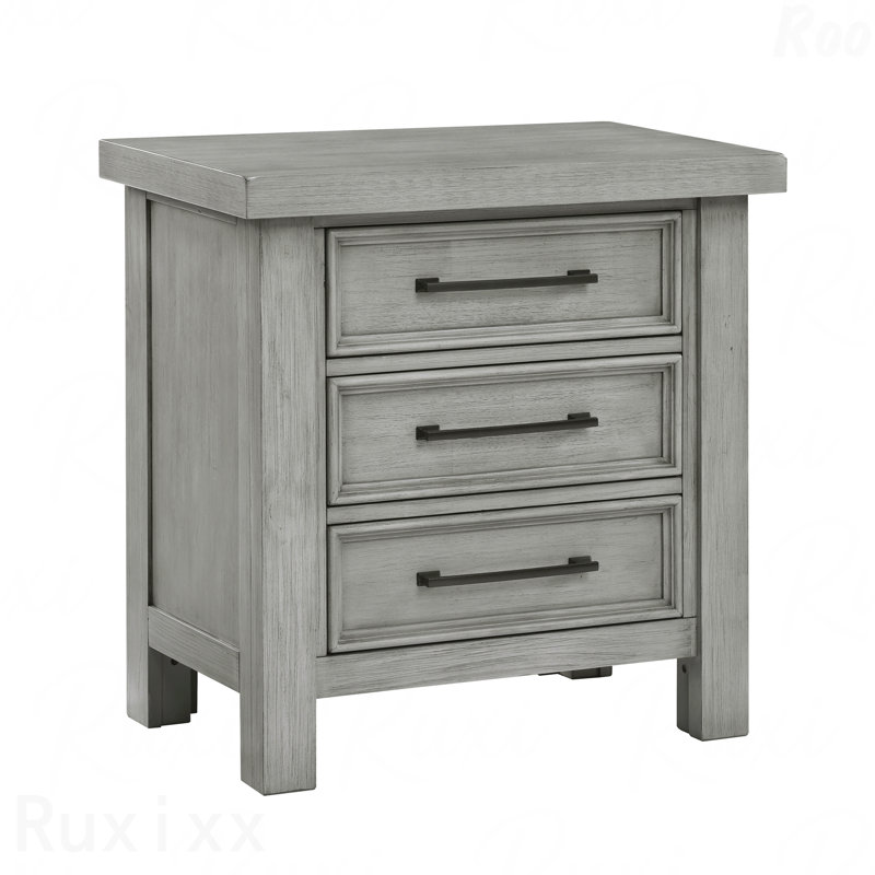 Table de chevet 3 tiroirs gris antique, armoire de chevet classique 1 pièce, Gris antique