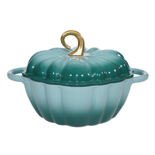 Pumpkin Dutch Oven 4.5 QT With Lid Cyan Enamel Cast Iron Cooking Pot Shape Soup Pot Serves 3-5 Christmas Thanksgiving Decor Gift
