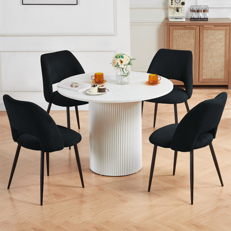 Efrat Corduroy Wide Back Upholstered Dining Chair, Black, 2