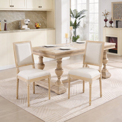 French Country Dining Chair 20 x 23 x 38 Inch Solid Wood and Linen Set of 2 Beige Solid Build