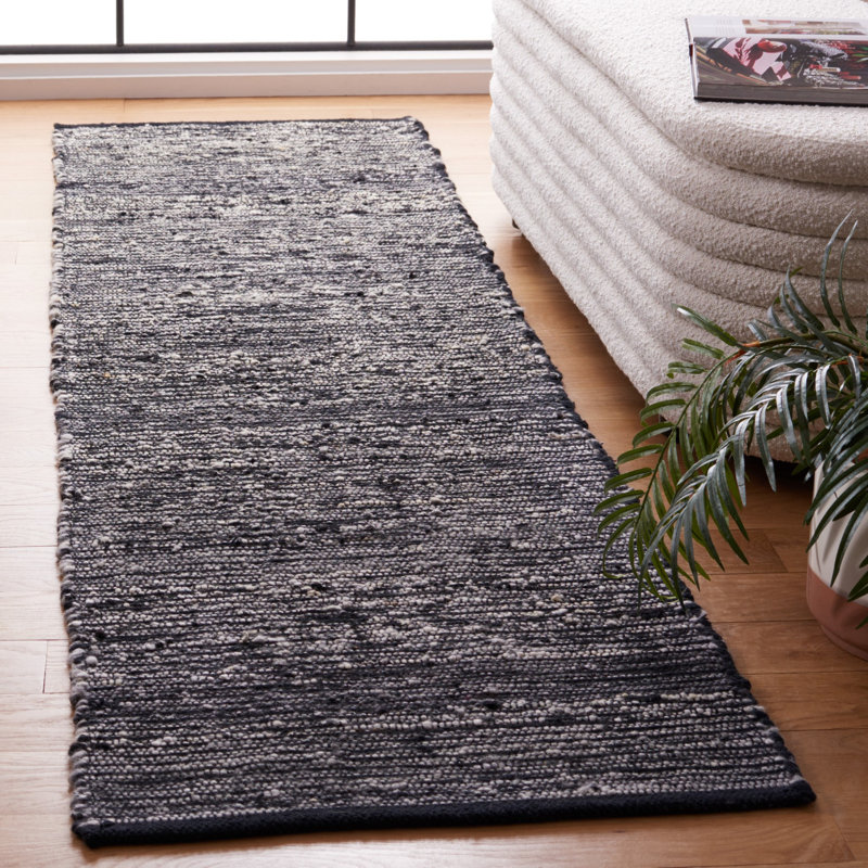 Jarie Flat Weave Wool/Cotton Rug in Black, Runner 2'3" x 9'