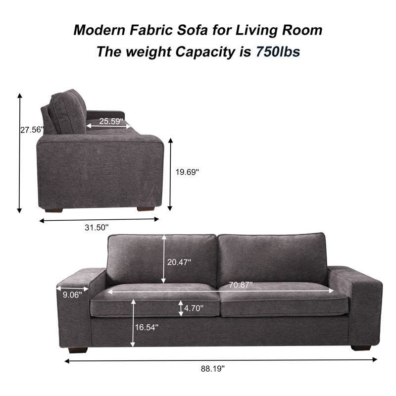 Saidee Chenille Abstract Arm Loveseat, Dark Gray Chenille, 27.56"H x 88.19"W x 31.5"D