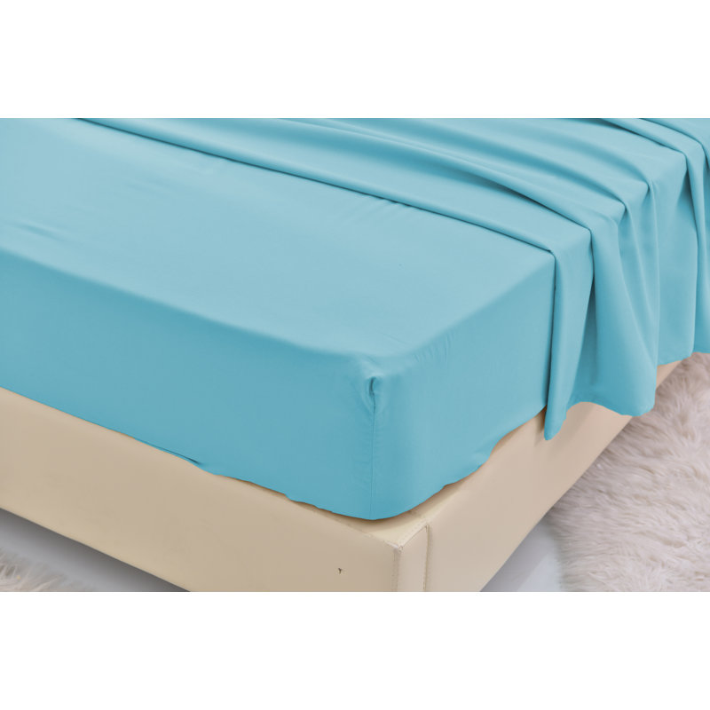 Ensemble de literie en rayonne de bambou, Turquoise, Ensemble de draps pour très grand lit californien