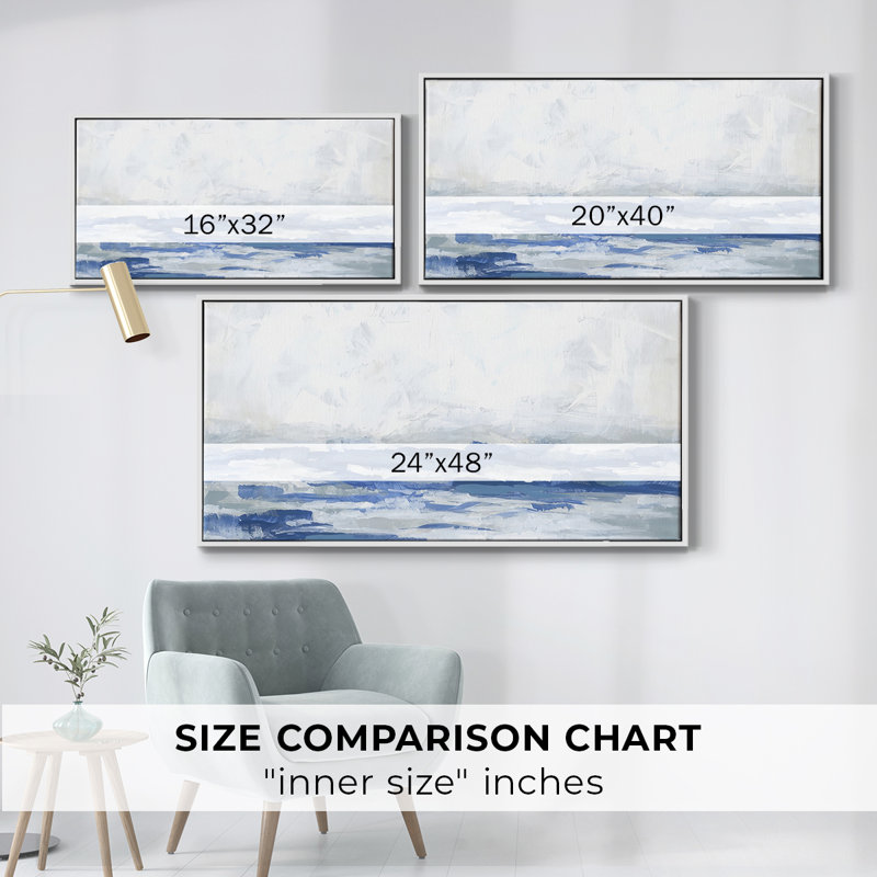 Blue Breakers I- Framed Gallery Wrapped Canvas -Ready to Hang, 17" H x 33" W, White