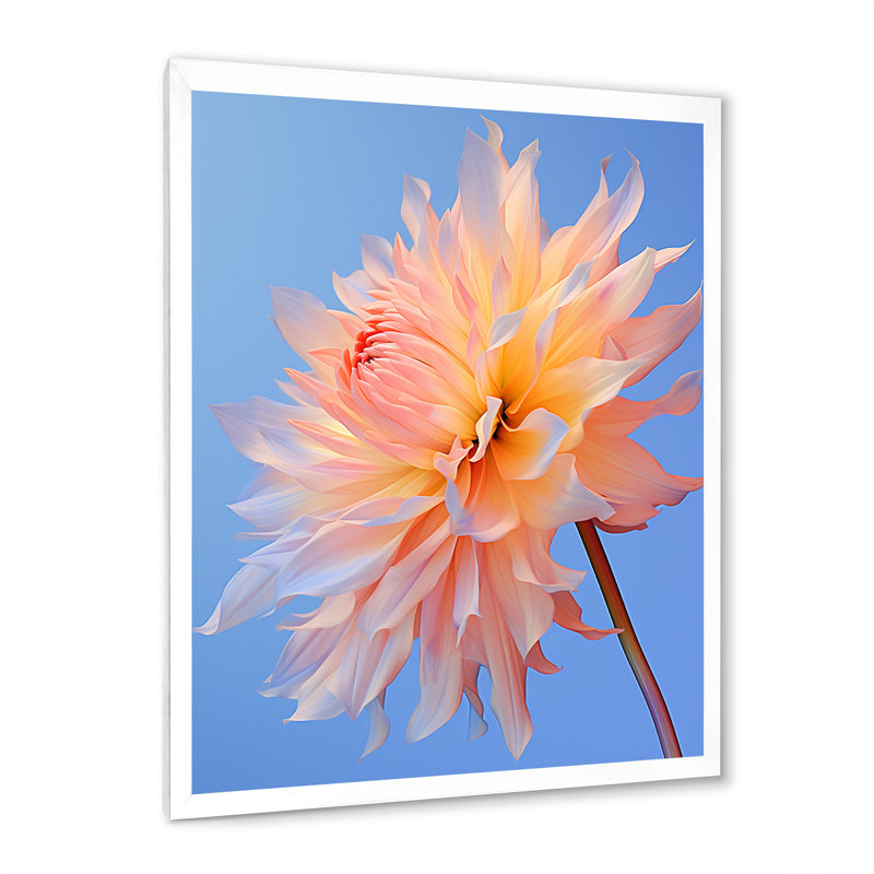Corail dahlia dans le vent sur toile, Cadre simple blanc, H 44 po x l 34 po x P 1,5 po