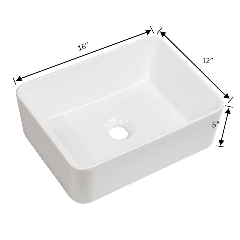 Lavabo vasque de salle de bain moderne 16 po x 12 po en céramique - blanc