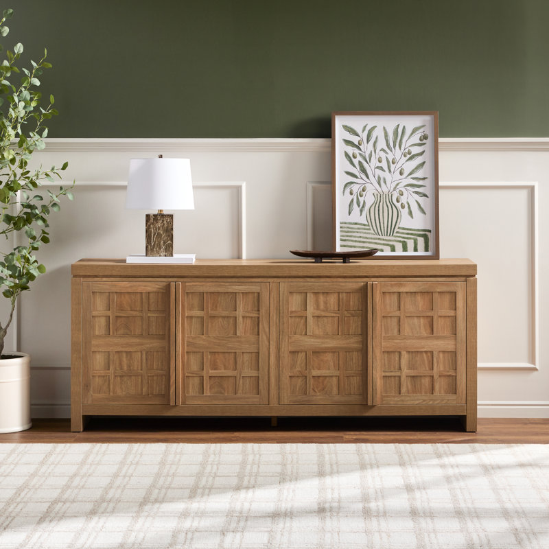 Buffet moderne avec armoires de rangement 74 po Bateson, Chêne héritage