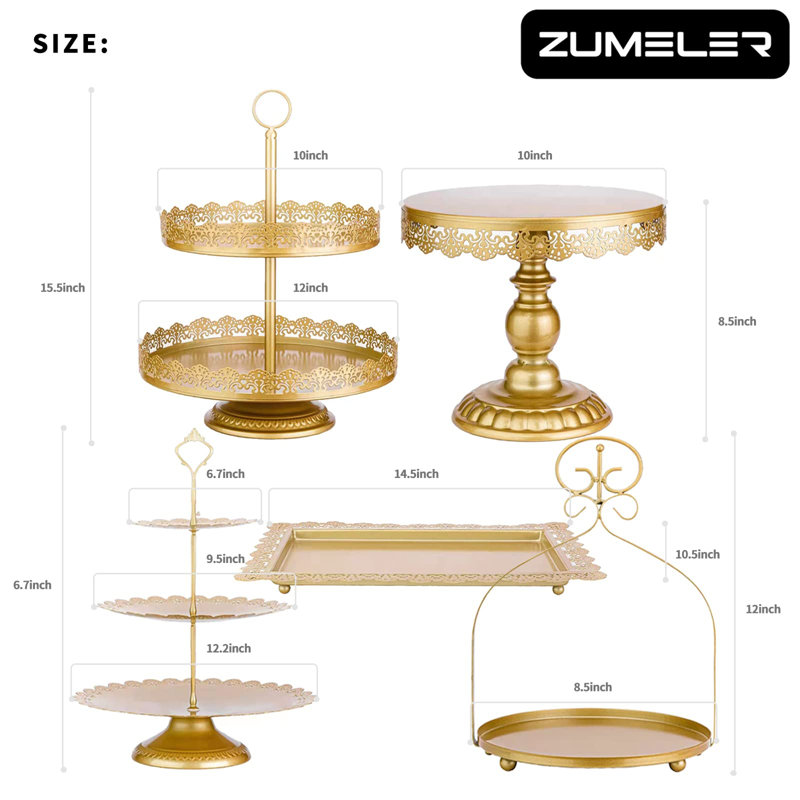 Gold 5Pcs Cake Stands Set Metal Round Cupcake Holder Cookies Dessert Display Plate