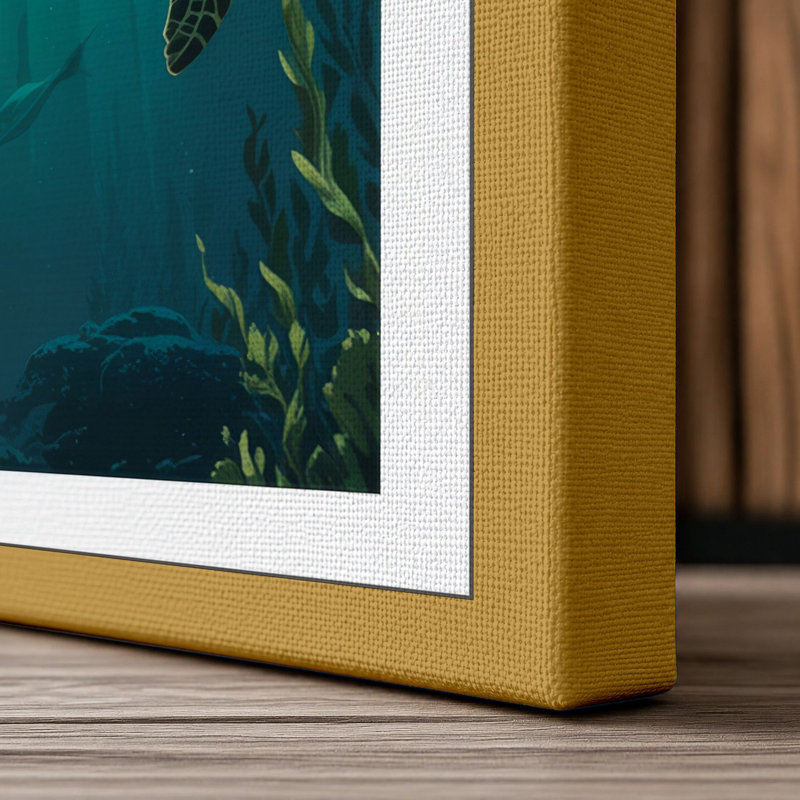 Turtle in Light Coastal - Wrapped Canvas, 30x20 - 76.2 x 50.8 cm, Ochre Border