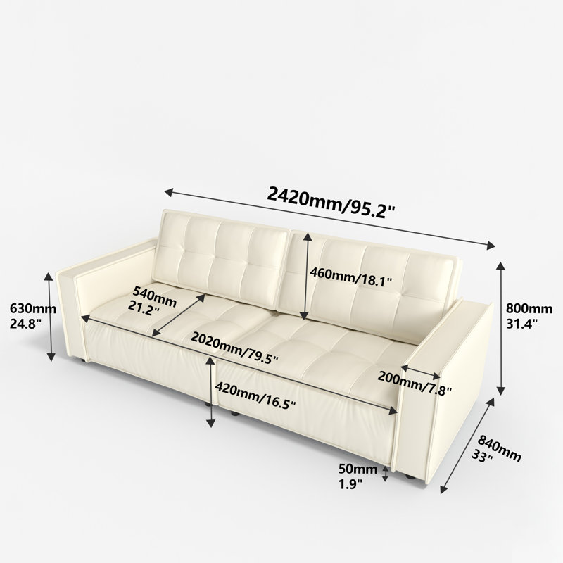 95.2 Inch Genuine Leather Sofa with High Density Foam, Modern 3 Seater Couch for Living Room