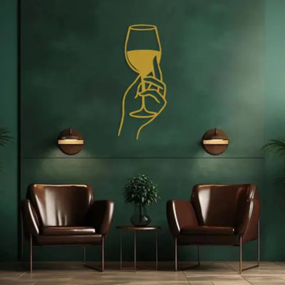 Etgdecor Minimalist Wine Glass Metal Wall Art – Bar Decor Sign – Gold – 19x45 Cm (7.48"x17.72")