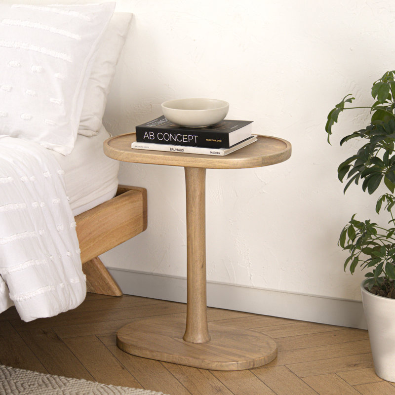 Amorsolo Solid Wood C Shape Pedestal Side Table, Blonde Natural