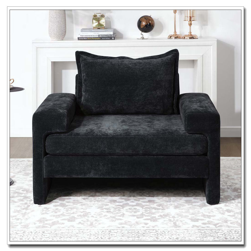 Fauteuil d'appoint en chenille de 40,9 po avec accoudoirs larges et coussin épais Chenille, Noir
