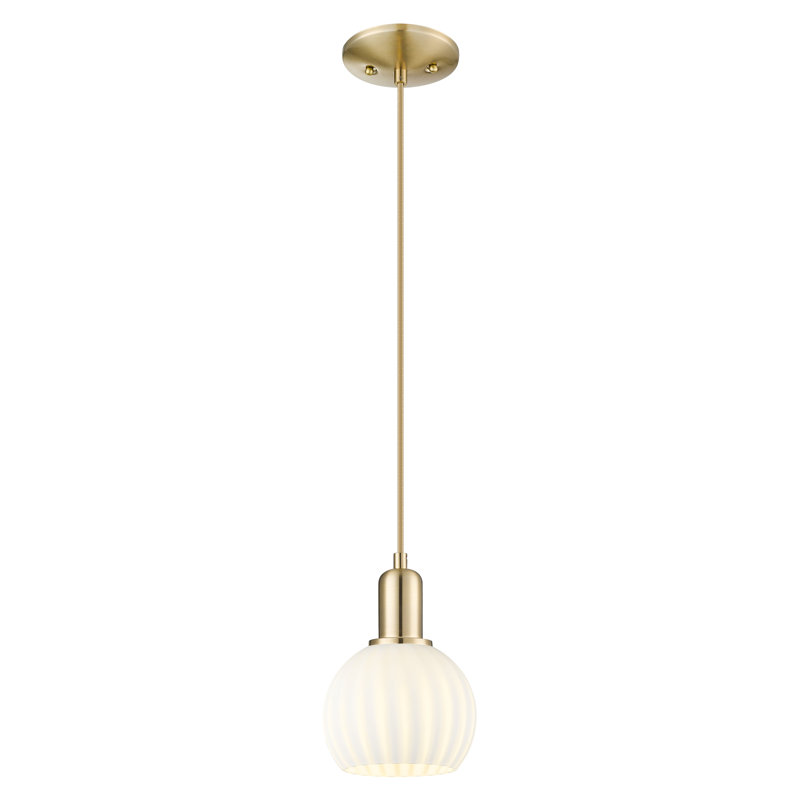 Arcadia - Blanc vénitien - Mini-luminaire suspendu à cordon 1 lumière 6 po, H 8,83 po x l 6 po x P 6 po, Bronze champagne