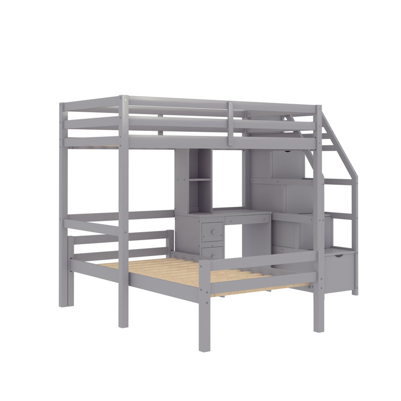 Florabell Kids Twin Over Twin Bunk Bed with Drawers, Gray
