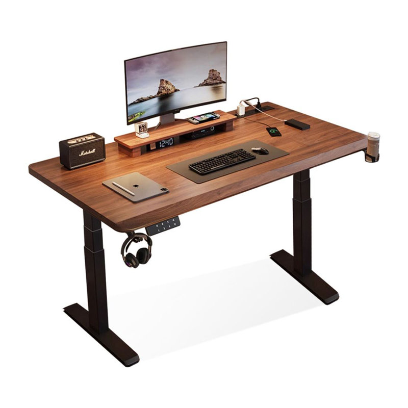 Solid Wood Electric Height-Adjustable Desk Computer Desk Study Desk Desk, 24.41" H x 55.12" W x 27.56" D