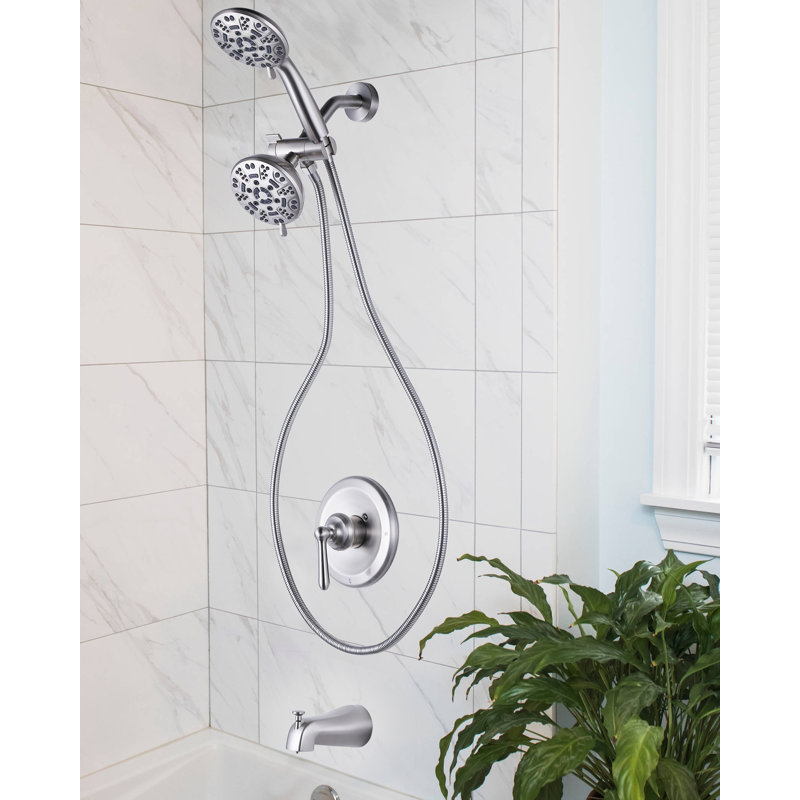 Single Handle 7-Spray Tub And Shower Faucet With Handheld Shower (Valve Included), Brushed Nickel