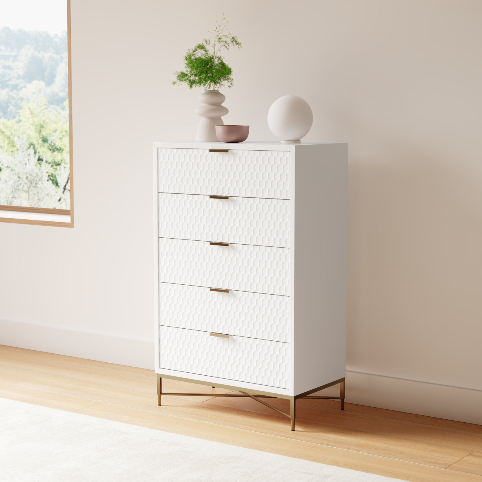 Capra 30" W 5-Drawer Wood Standard Dresser, White