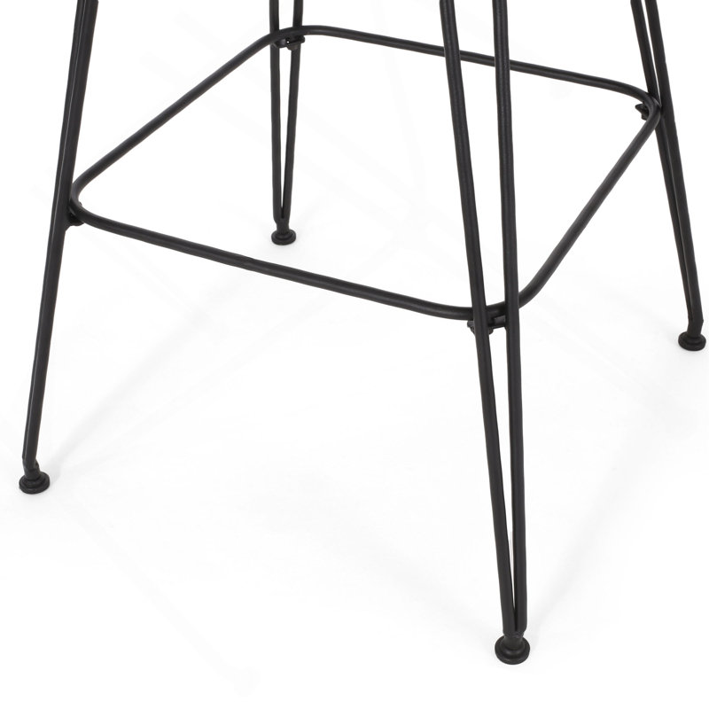 Tabouret de bar 29,25 po en osier et fer à dossier bas brun clair avec ensemble beige (ensemble de 2)