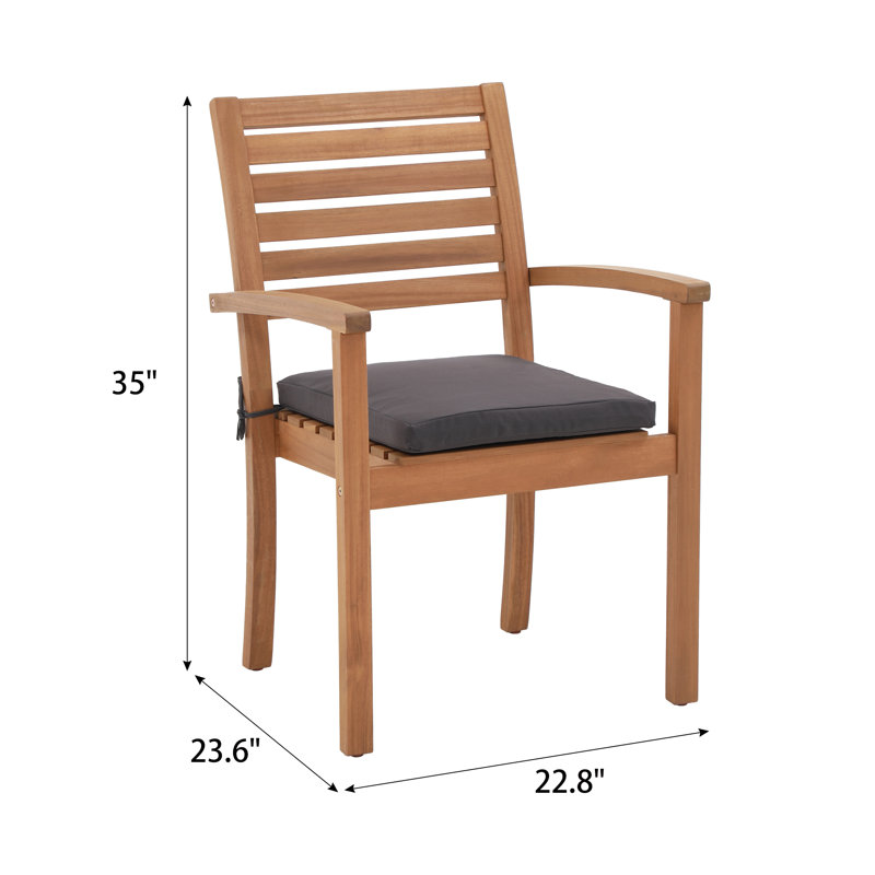 Chaise de salle à manger d'extérieur empilable avec coussin Acacia, 	Gris foncé