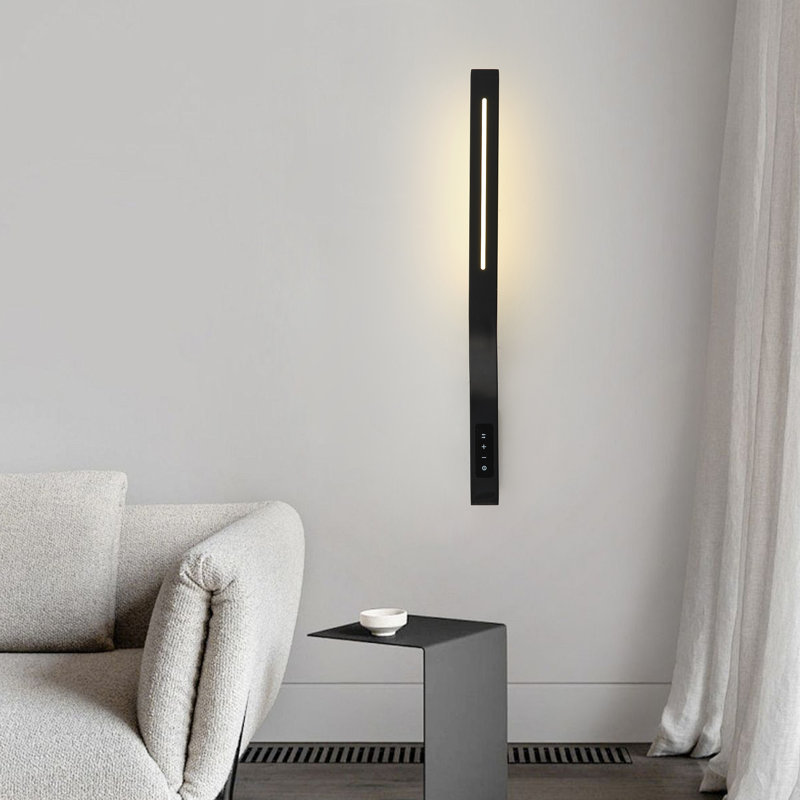 Applique murale moderne à lumière linéaire moderne à intensité variable avec panneau de commande tactile, 3 couleurs, à intensité variable, convient au salon, à la chambre à coucher, à la toile de fond, etc. (Noir)