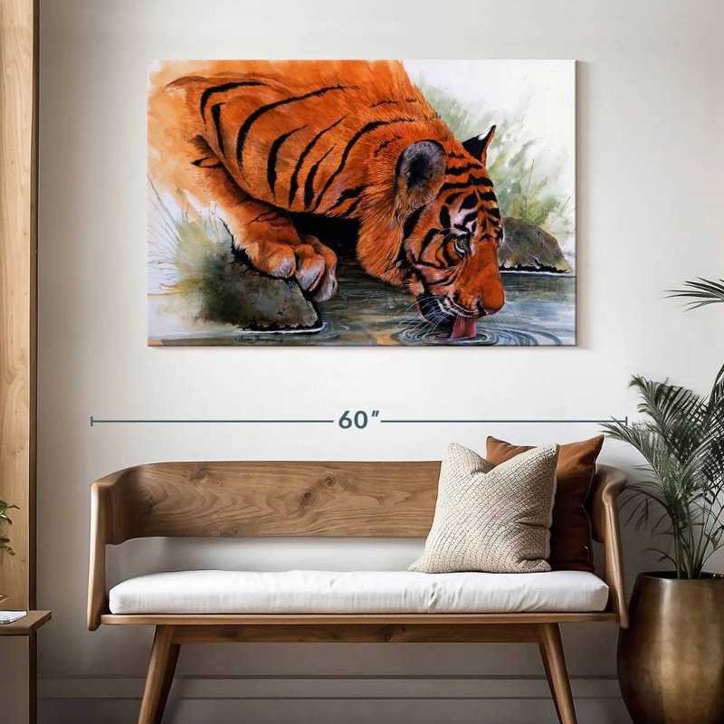 Brampt Tiger Drinking, 32" H x 48" W