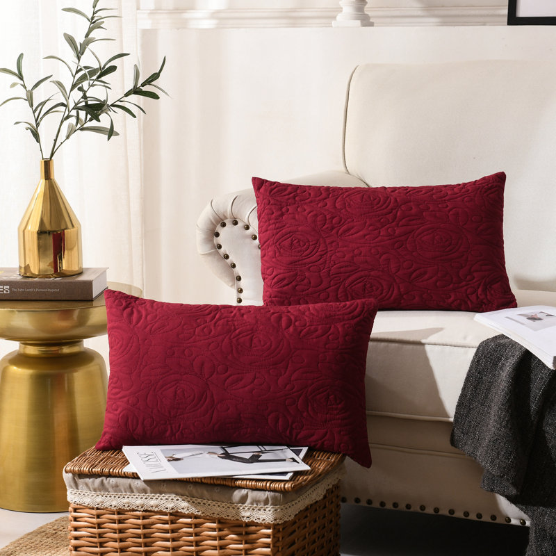 Red Embroidered Cotton Polyester Euro Sham Pillow Covers