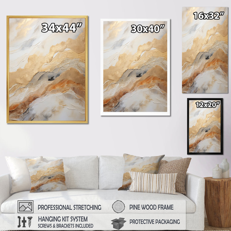 «Gold White Marble Geode Magic I», reproduction d'art sur toile abstraite_106508, H 32 po x l 24 po x P 1 po