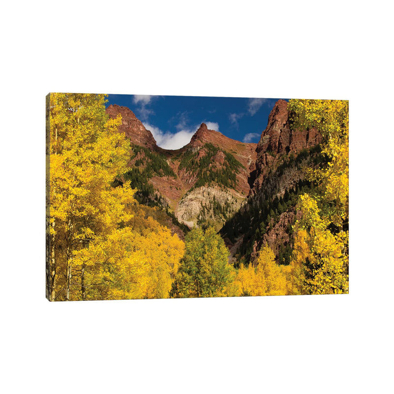 Autumn Trees on Mountain, Maroon Bells, Maroon Creek Valley, Aspen, Pitkin County, Colorado, USA II 1 Piece Wrapped Canvas Wall Art