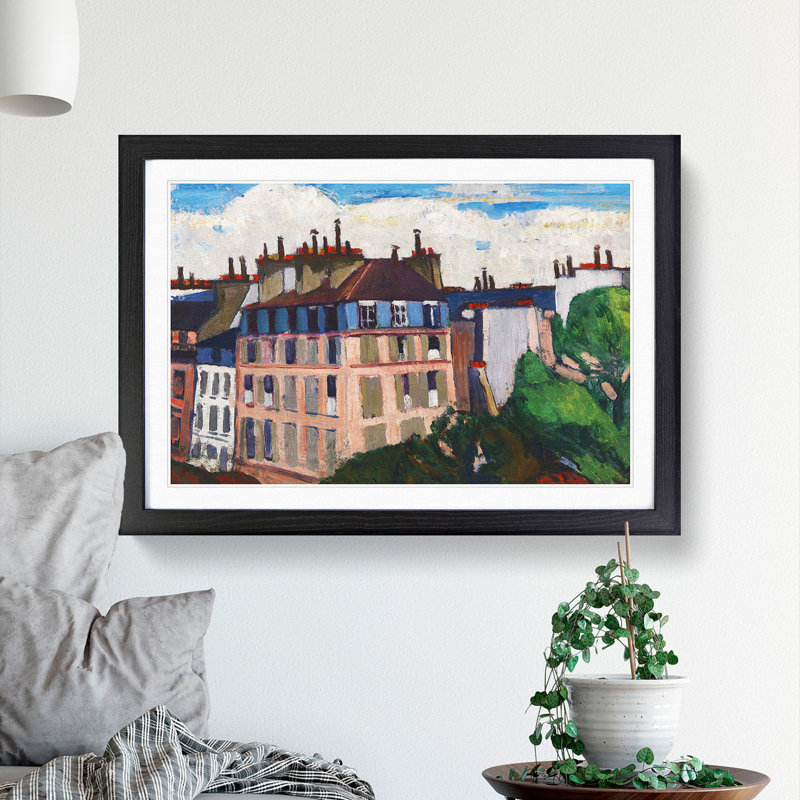 Rooftops in Paris by Henry Lyman Sayen - Picture Frame Painting, 36cm H x 48cm W x 2cm D, Black Framed