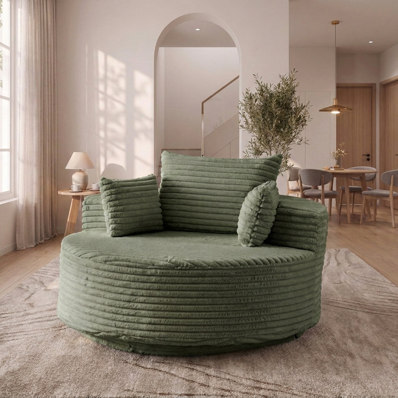 Chaise pivotante moderne de 55 pouces avec dossier coussiné, rotation à 360 degrés, Green