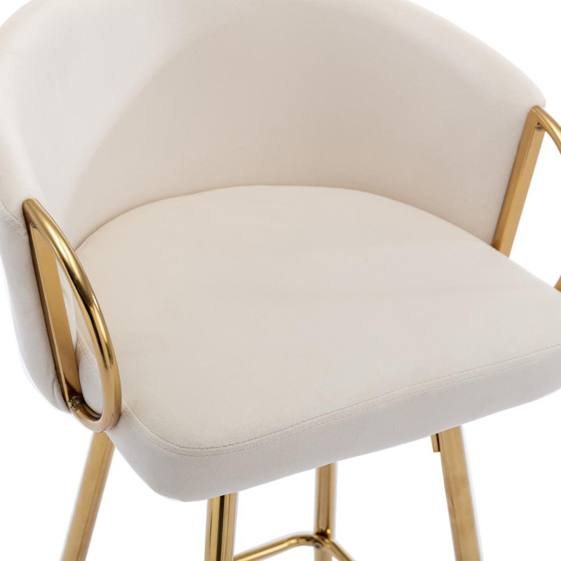 2 Stools, Footrest, Velvet + Golden Leg, Modern Seating Touch 2, Leg With Cozy, Counter Stool (26” Seat Height), Beige