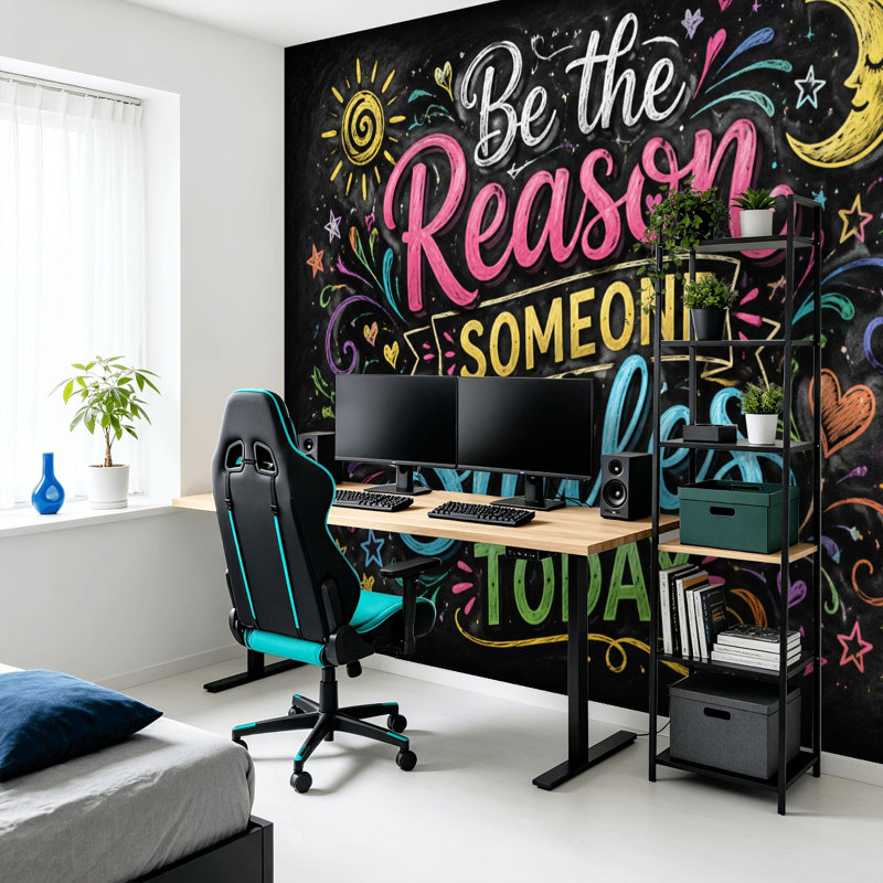 Peler et coller le papier peint, conception inspirante de tableau noir, lettrage coloré, éléments décoratifs, art mural, auto-adhésif et amovible