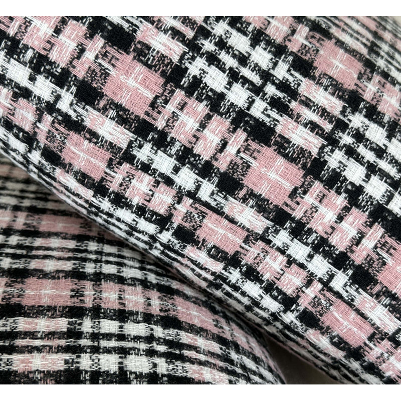 Aiking Pack of 2 Shepherd Plaid Tweed Textured Decorative Euro Pillow Shams 24x24 Inch, Black and Pink, Black and Pink