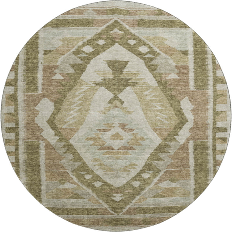 Premium Machine Washable Tara AMF1916 Tribal Rug, Round 8'