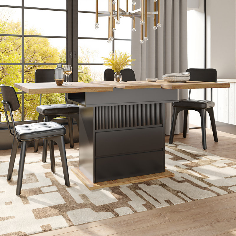 Extendable Dining Table With Storage Levels, Black