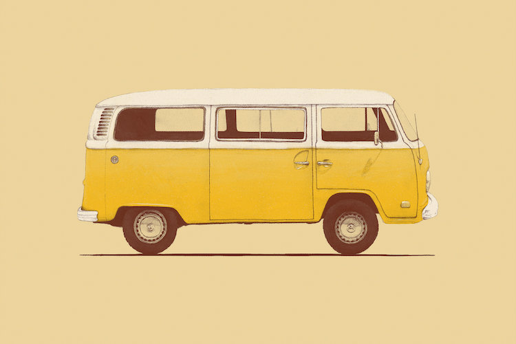 « yellow van », impression sur toile tendue, H 32 po x l 48 po x P 1,5 po, Toile avec cadre noir