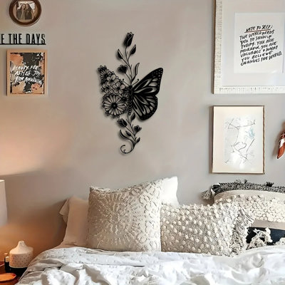 Sunflower Butterfly Metal Wall Art Handmade Iron Wall Sculpture