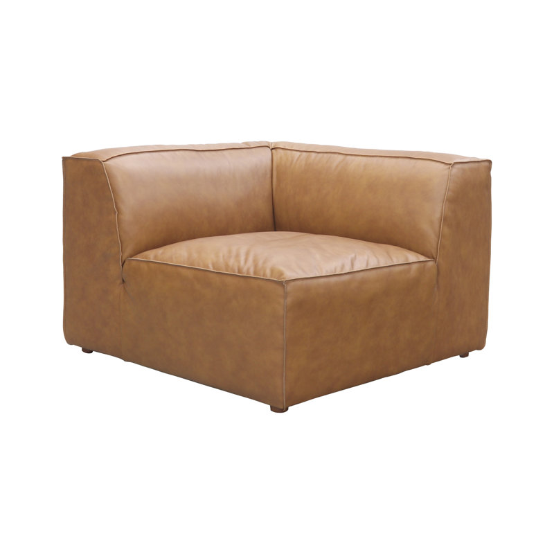 Fauteuil d'angle en cuir véritable Foley, Cuir fleur brun clair
