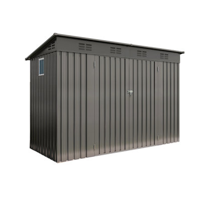 4 X 9 FT Outdoor Storage Shed, Metal Garden Shed Tool House With Sloping Roof,6 Vents And 2 Swing Doors For Backyard, Garden,Patio, Garage, Lawn