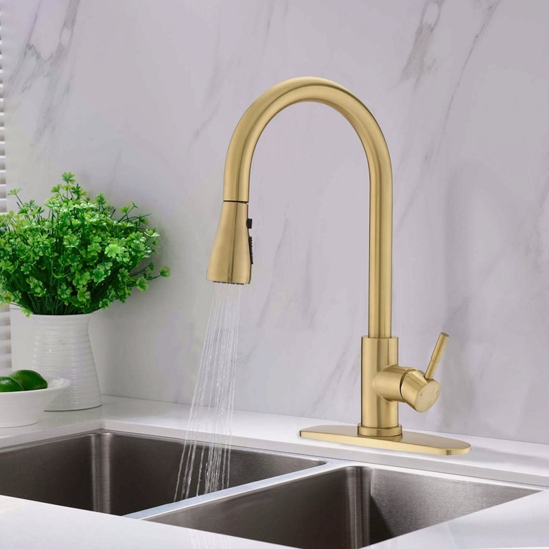 Pull Down Kitchen Faucet With Sprayer Stainless Steel, Brushed Gold