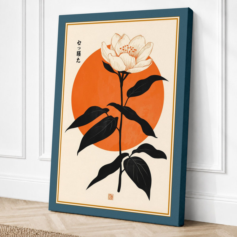 Blossom Under Moon Japandi - Wrapped Canvas, 24x16 - 61.0 x 40.6 cm, Sage Border