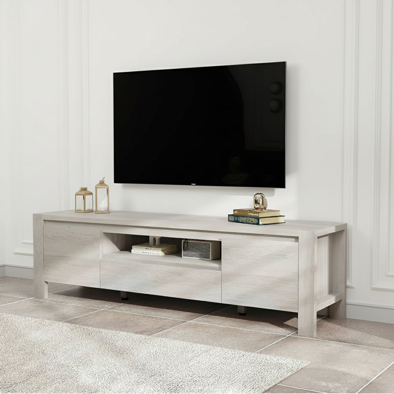 Meuble télé, avec portes et armoire, H 17,7 po x L 55,1 po x l 15,8 po, Gris
