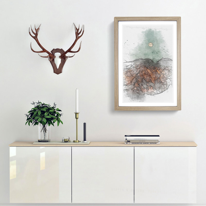 Moon over the Mountains in Italy in Abstract - Picture Frame Graphic Art Print, 48cm H x 36cm W x 2cm D, Oak Framed