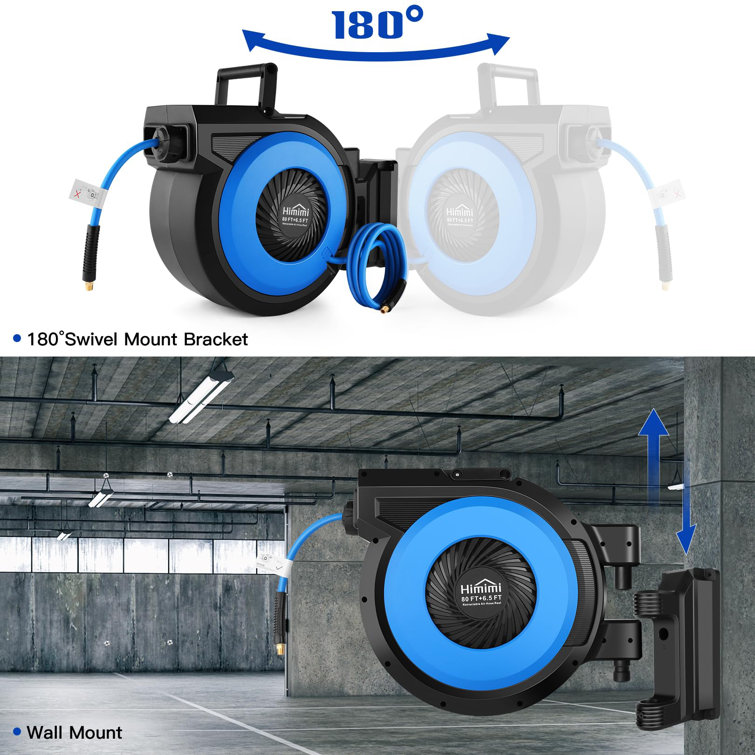 100 Foot Wall Mounted Retractable Reel with Hose Guide, Automatic  retraction